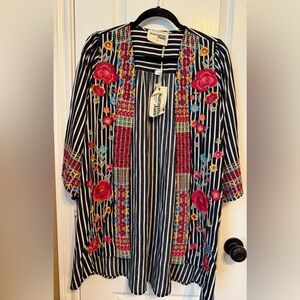 NWT Savanna Jane S pp20 Multicolor Embroidered Striped Open Jacket Top